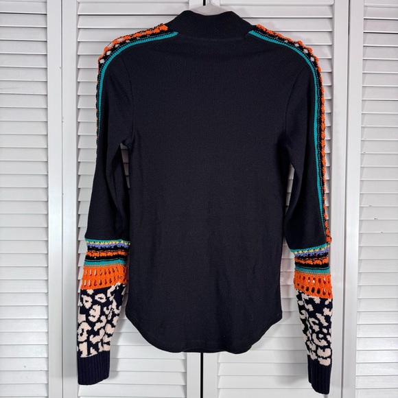 Free People Switch It Up Boho Thermal Mock Neck Crochet Cuff Top Black XL - Picture 6 of 9